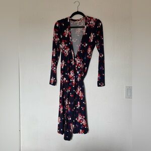 Boden Navy Wrap Dress with Pink, Red & Blue Floral Print